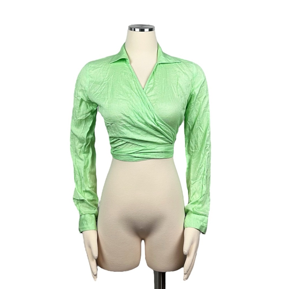 PrettyLittleThing Collared Wrap Top Lime Green Size 4